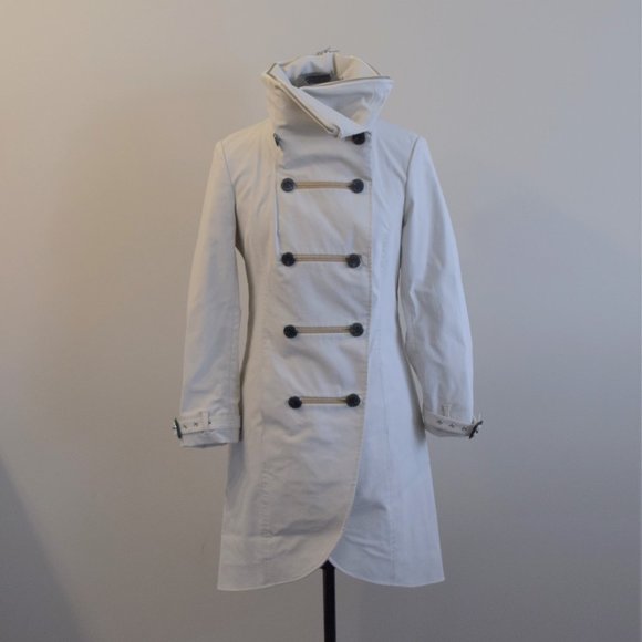 Off-White Buttoned Fall Trench Peacoat Leather Coat - Picture 10 of 16